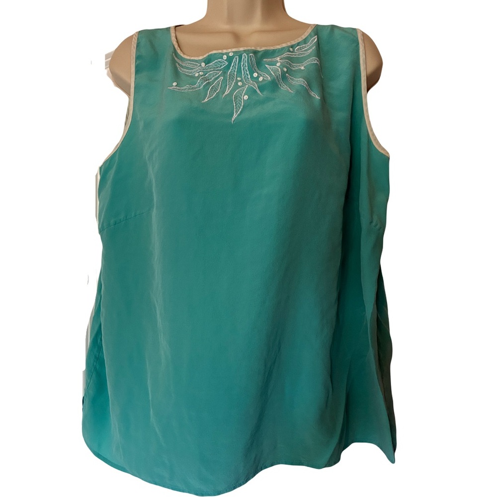 Chic Teal Embroidered Tank Top